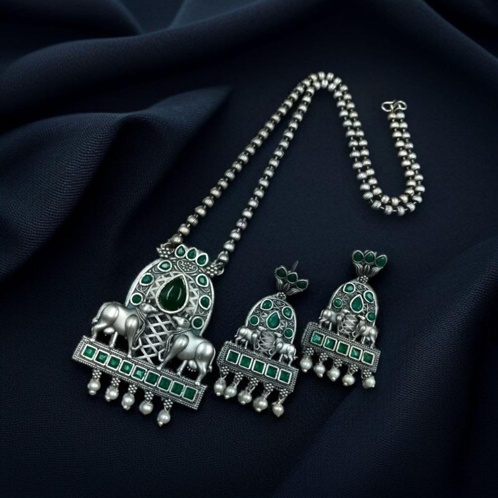 Maharani Jewels Oxidised Plated Pota Stone Necklace Set