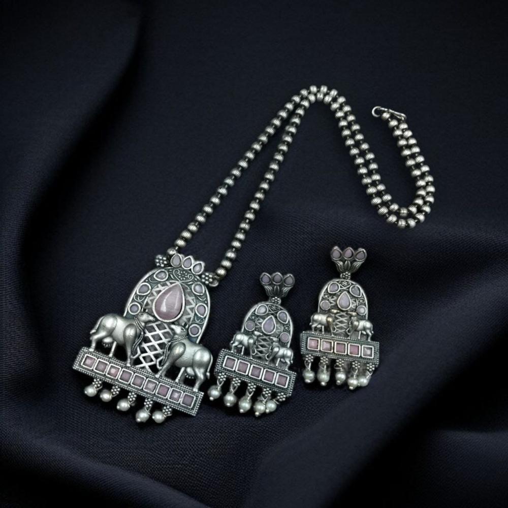 Maharani Jewels Oxidised Plated Pota Stone Necklace Set
