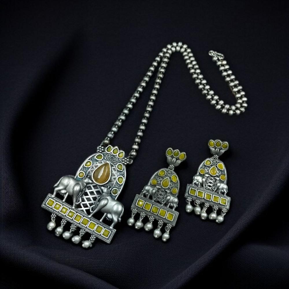 Maharani Jewels Oxidised Plated Pota Stone Necklace Set