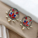 Maharani Jewels Oxidised Plated Pearl And Meenakari Dangler Earrings