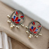 Maharani Jewels Oxidised Plated Pearl And Meenakari Dangler Earrings