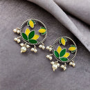 Maharani Jewels Oxidised Plated Pearl And Meenakari Dangler Earrings