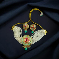 Maharani Jewels Gold Plated Kundan Stone And Pearl Meenakari Choker Necklace Set