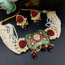 Maharani Jewels Gold Plated Kundan Stone And Pearl Meenakari Choker Necklace Set