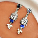 Maharani Jewels Oxidised Plated Pota Stone And Pearl Dangler Earrings