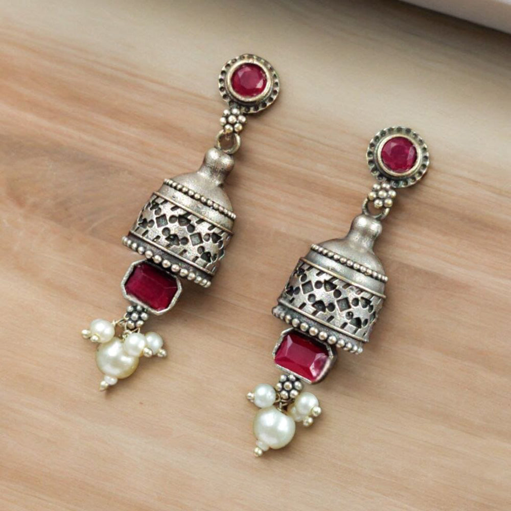 Maharani Jewels Oxidised Plated Pota Stone And Pearl Dangler Earrings