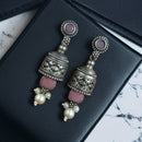 Maharani Jewels Oxidised Plated Pota Stone And Pearl Dangler Earrings