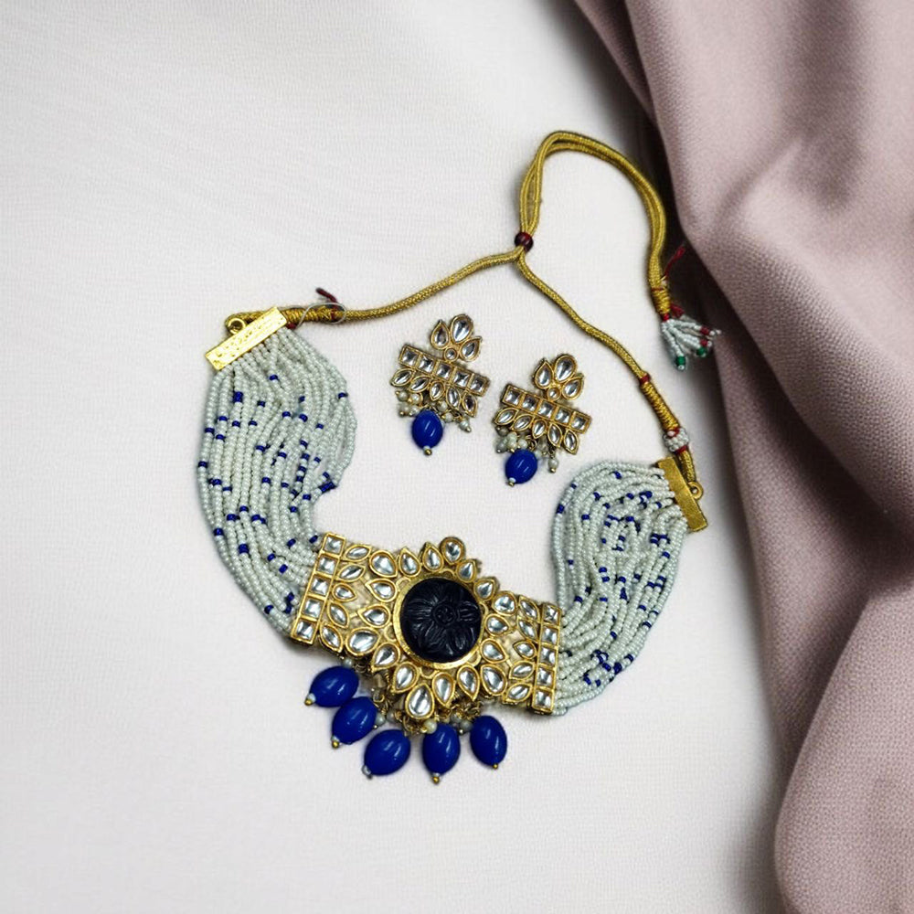 Maharani Jewels Gold Plated Kundan Stone And Pearl Choker Necklace Set