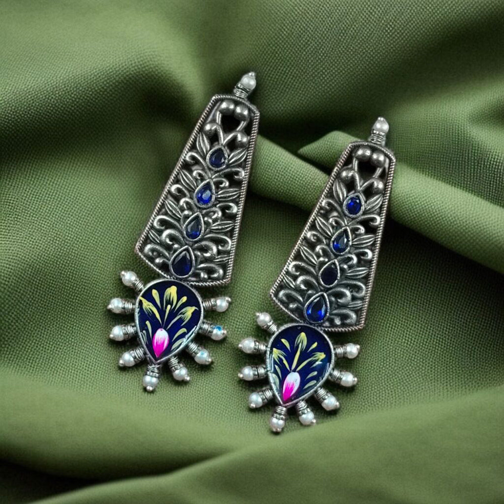 Maharani Jewels Designer Oxidised Pota Stone Dangler Earrings for Women