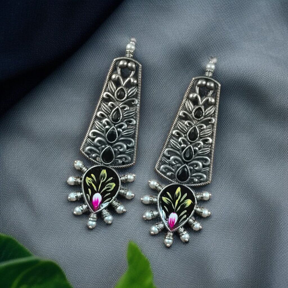 Maharani Jewels Designer Oxidised Pota Stone Dangler Earrings for Women