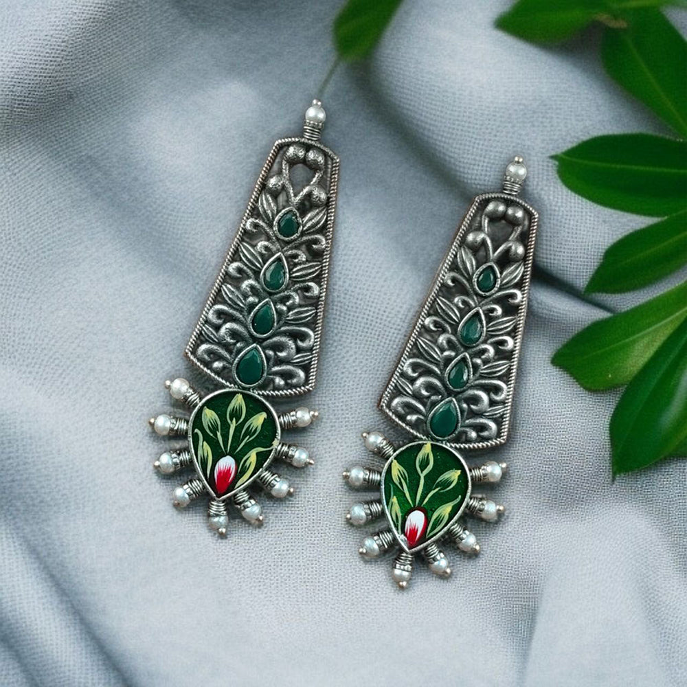 Maharani Jewels Designer Oxidised Pota Stone Dangler Earrings for Women