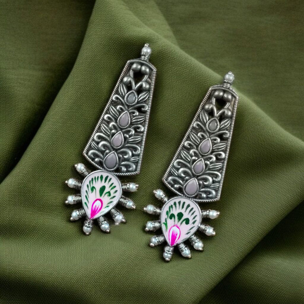 Maharani Jewels Designer Oxidised Pota Stone Dangler Earrings for Women