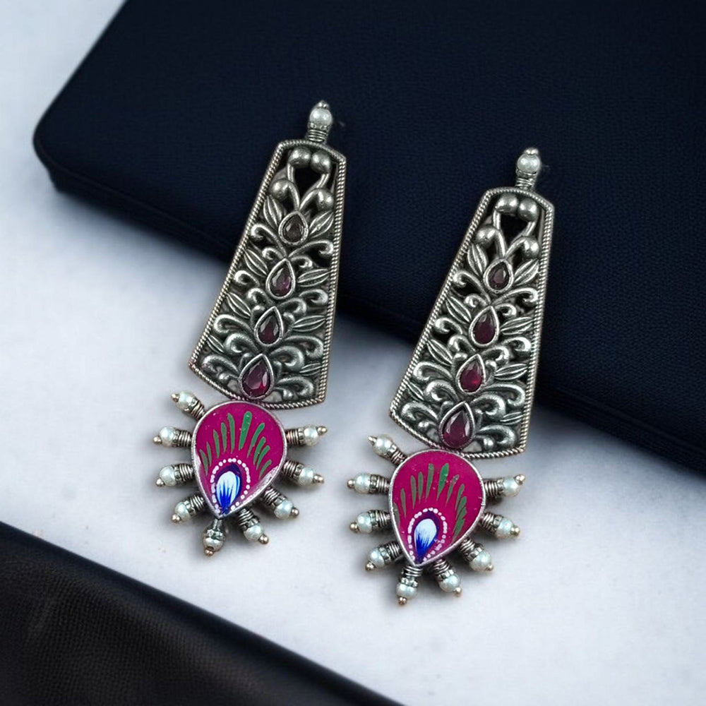 Maharani Jewels Designer Oxidised Pota Stone Dangler Earrings for Women