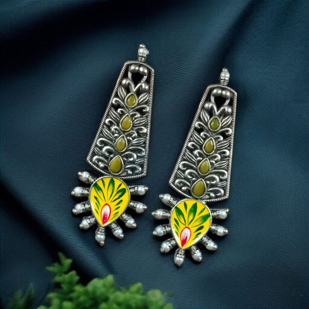 Maharani Jewels Designer Oxidised Pota Stone Dangler Earrings for Women