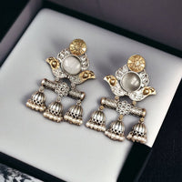 Maharani Jewels Ethnic 2-Tone Colorful Pota Stones Jhumki Earrings