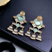Maharani Jewels Ethnic 2-Tone Colorful Pota Stones Jhumki Earrings