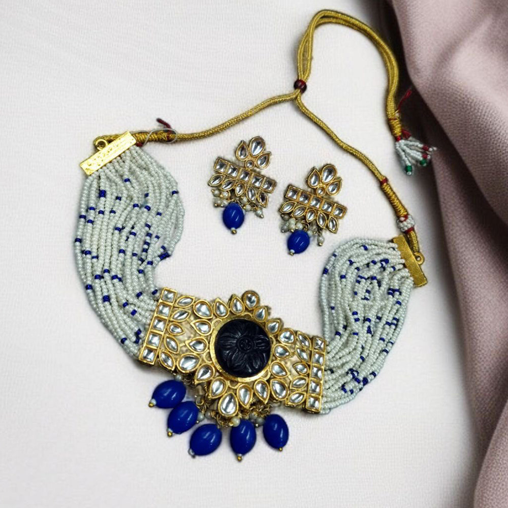 Maharani Jewels Designer Gold Plated Kundan Stone And Pearls Choker Necklace Set