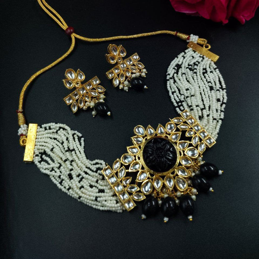 Maharani Jewels Designer Gold Plated Kundan Stone And Pearls Choker Necklace Set