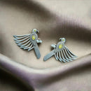 Maharani Jewels Inspired Oxidised Plated Pota & Pearl Detailing Bird Dangler Earrings