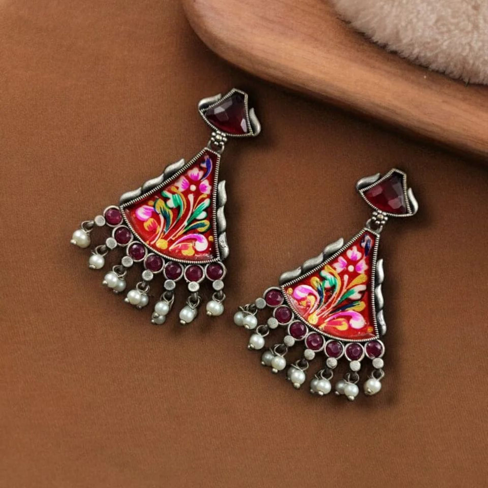 Maharani Jewels Inspired Oxidised Plated Pota & Pearl Detailing Dangler Earrings