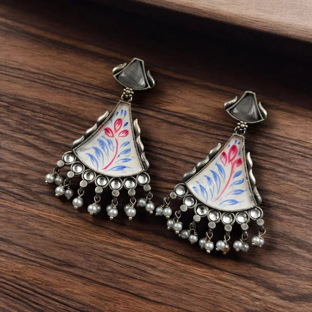 Maharani Jewels Inspired Oxidised Plated Pota & Pearl Detailing Dangler Earrings
