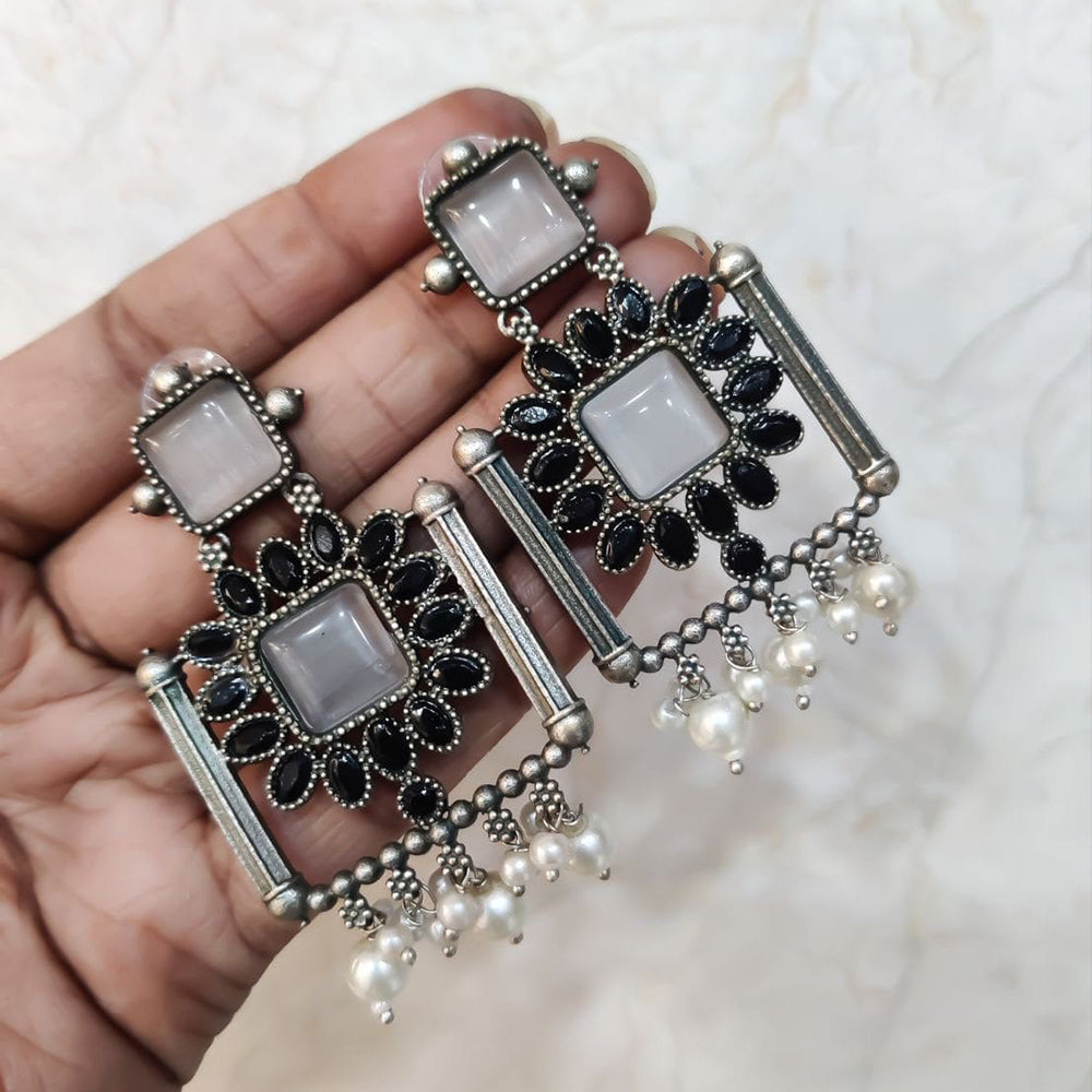 Maharani Jewels Inspired Oxidised Plated Pota & Pearl Detailing Dangler Earrings