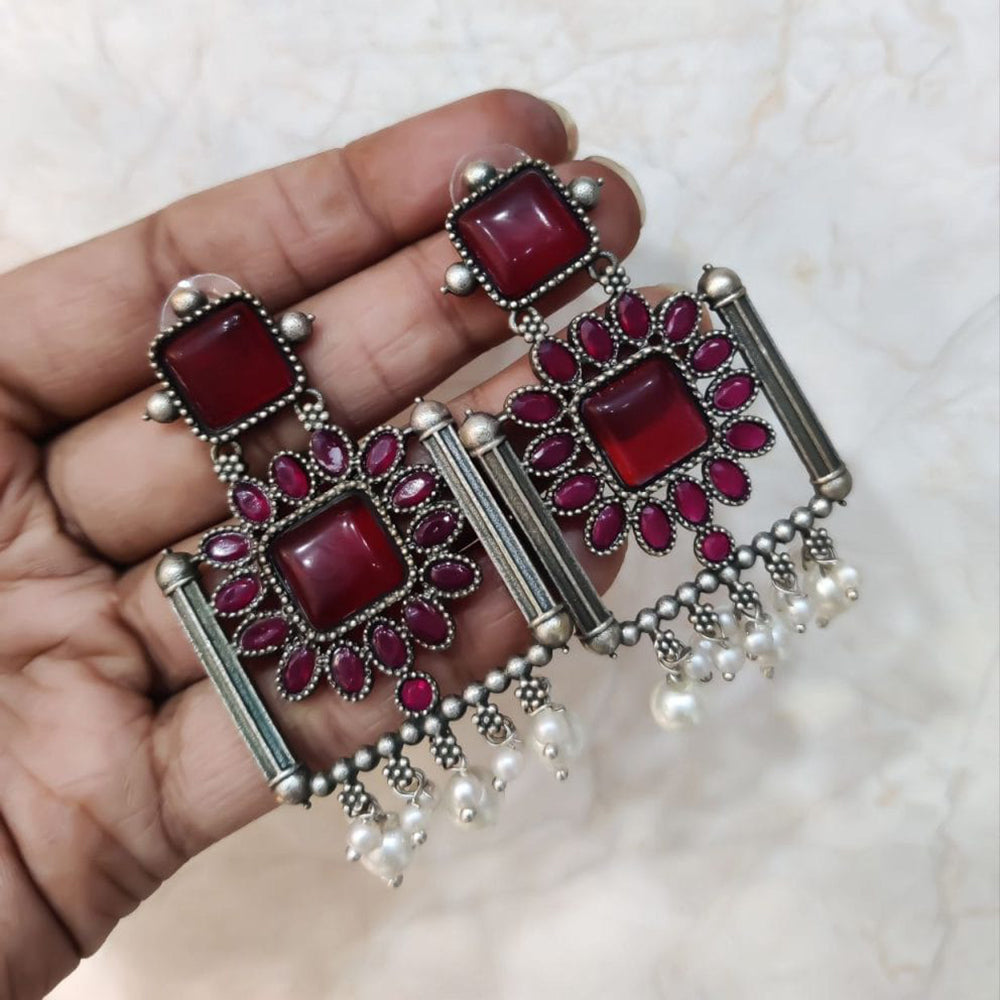 Maharani Jewels Inspired Oxidised Plated Pota & Pearl Detailing Dangler Earrings