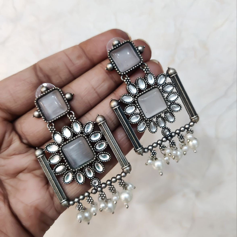 Maharani Jewels Inspired Oxidised Plated Pota & Pearl Detailing Dangler Earrings