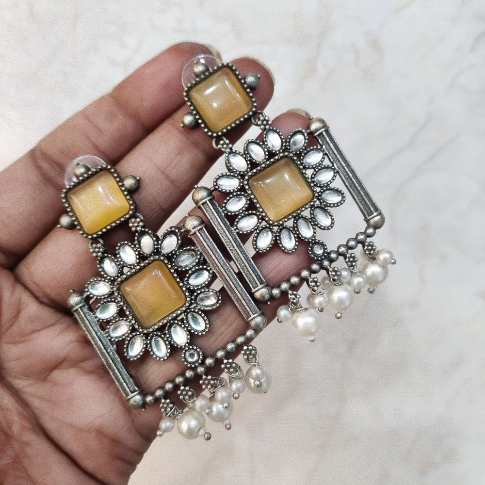Maharani Jewels Inspired Oxidised Plated Pota & Pearl Detailing Dangler Earrings
