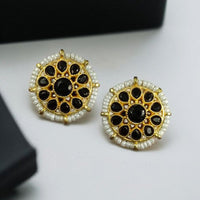 Maharani Jewels Gold Plated Pota Stone And Pearl Studs Earrings