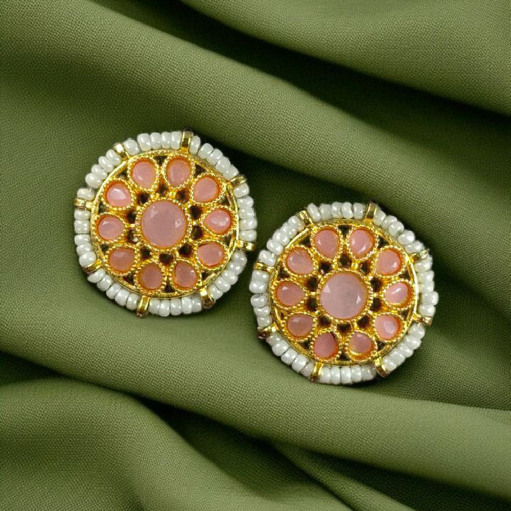 Maharani Jewels Gold Plated Pota Stone And Pearl Studs Earrings