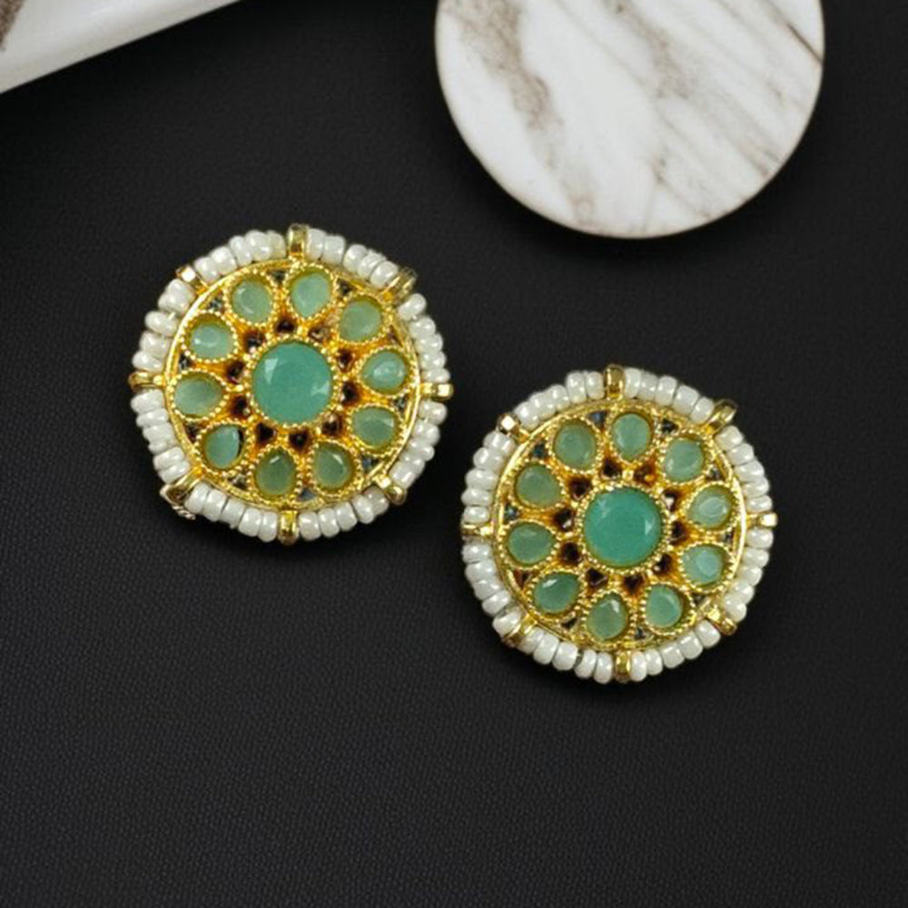 Maharani Jewels Gold Plated Pota Stone And Pearl Studs Earrings