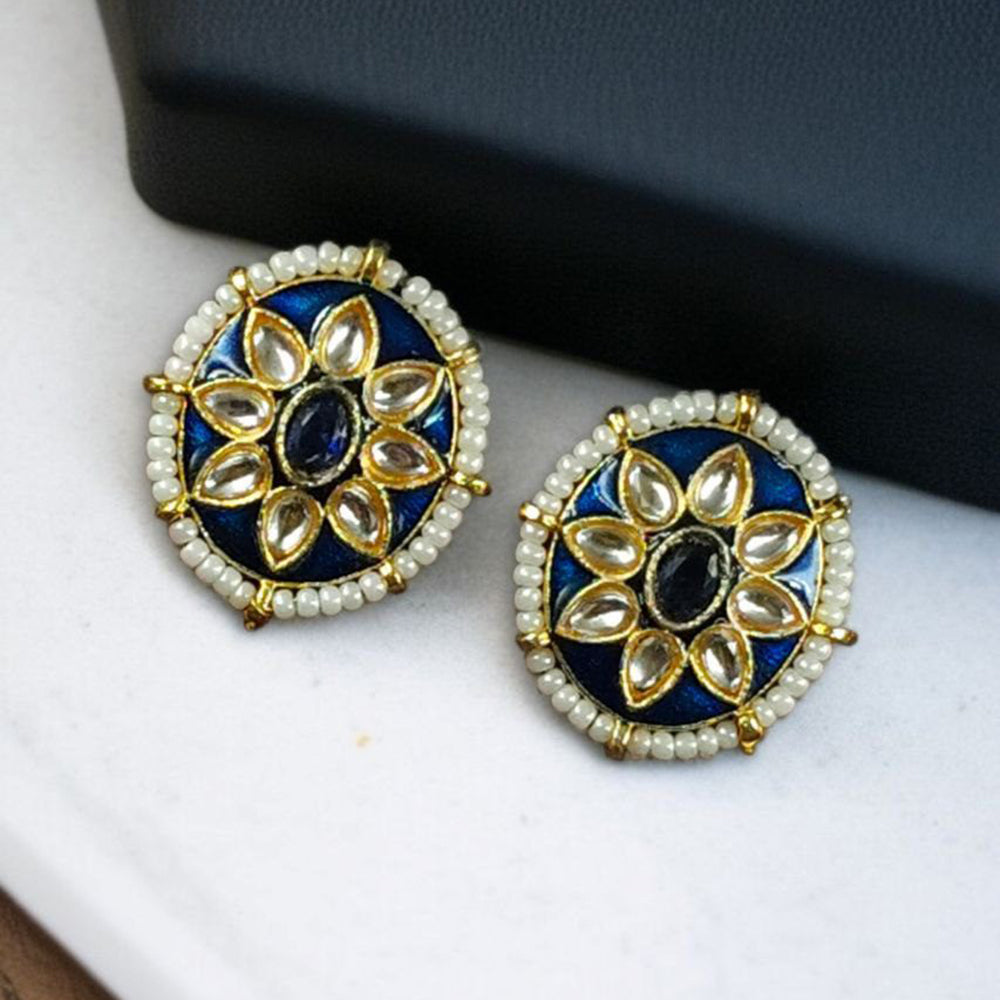 Maharani Jewels Gold Plated Kundan Stone And Meenakari Pearl Studs Earrings