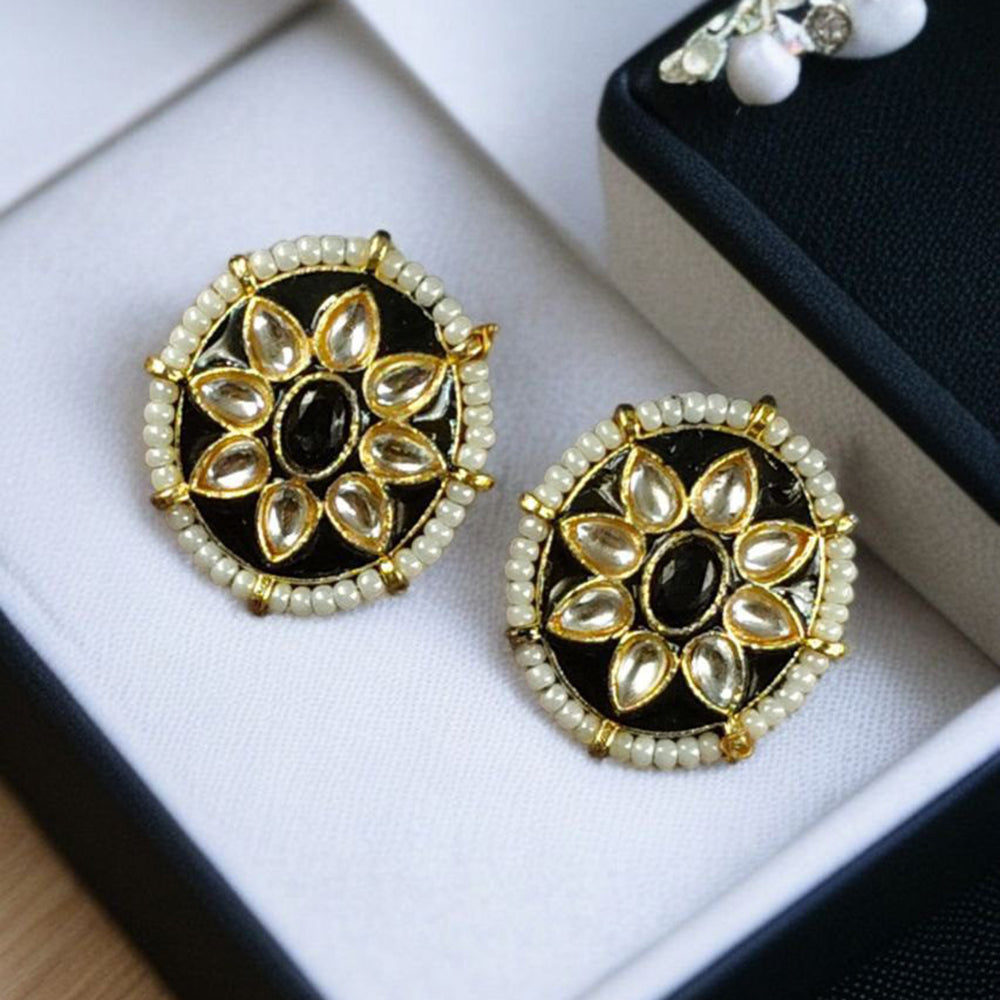 Maharani Jewels Gold Plated Kundan Stone And Meenakari Pearl Studs Earrings