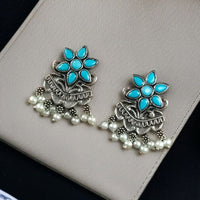 Maharani Jewels Oxidised Plated Pota Stone And Pearl Dangler Earrings
