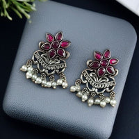 Maharani Jewels Oxidised Plated Pota Stone And Pearl Dangler Earrings