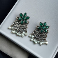 Maharani Jewels Oxidised Plated Pota Stone And Pearl Dangler Earrings