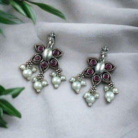 Maharani Jewels Oxidised Plated Pota Stone And Pearl Dangler Earrings