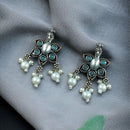 Maharani Jewels Oxidised Plated Pota Stone And Pearl Dangler Earrings