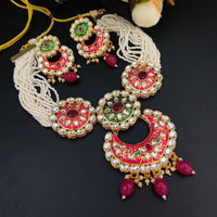 Maharani Jewels Gold Plated Kundan Stone Pearl And Meenakari Choker Necklace Set