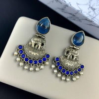 Maharani Jewels Oxidised Plated with Radiant Pota Stones and Elegant Pearls Dangler Earrings