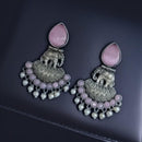 Maharani Jewels Oxidised Plated with Radiant Pota Stones and Elegant Pearls Dangler Earrings