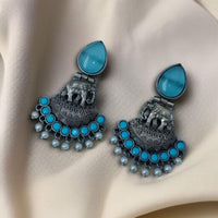 Maharani Jewels Oxidised Plated with Radiant Pota Stones and Elegant Pearls Dangler Earrings