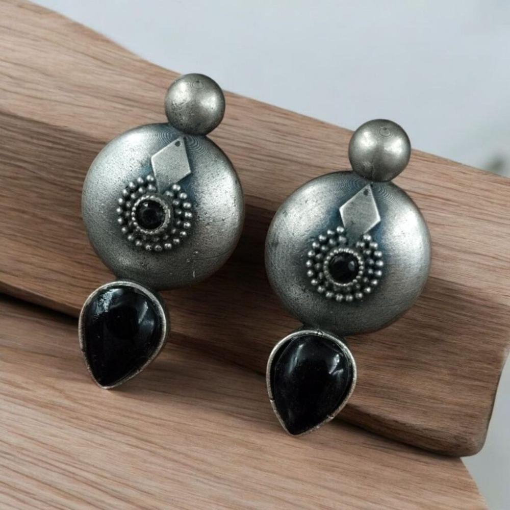 Maharani Oxidised Plated Pota Stone Dangler Earrings