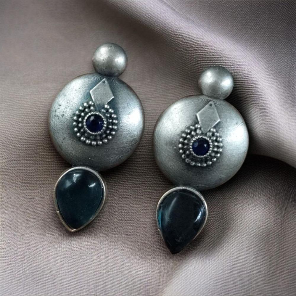 Maharani Oxidised Plated Pota Stone Dangler Earrings