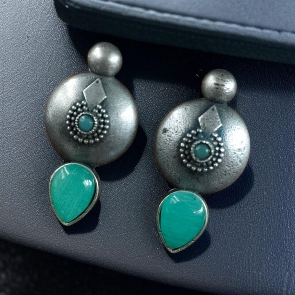 Maharani Oxidised Plated Pota Stone Dangler Earrings