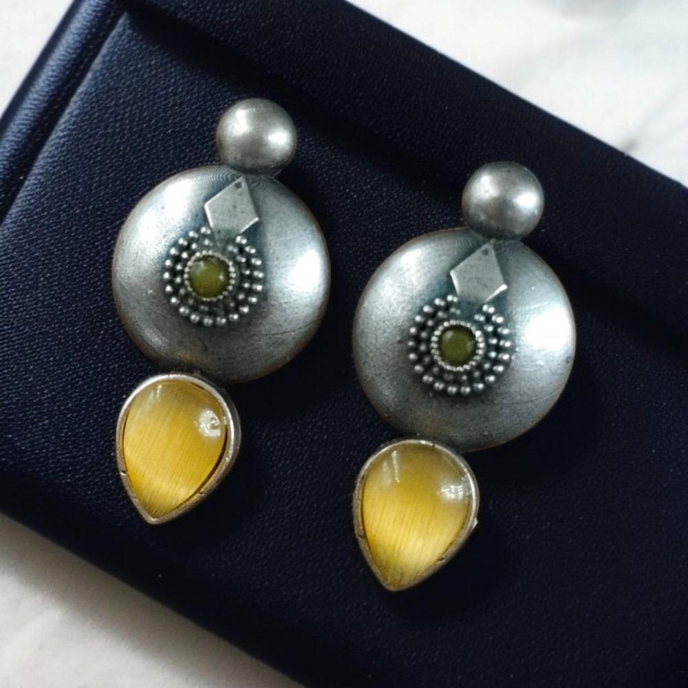 Maharani Oxidised Plated Pota Stone Dangler Earrings