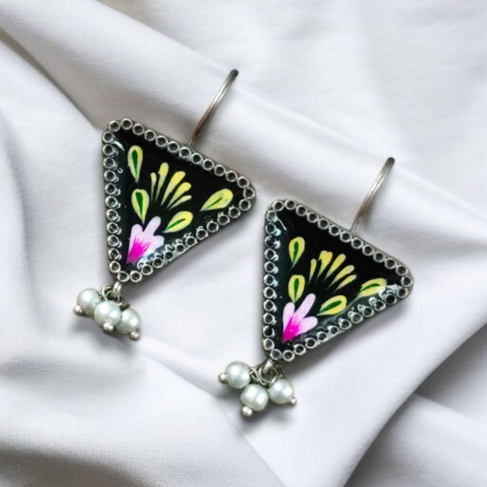 Maharani Oxidised Plated Pota Stone Dangler Earrings