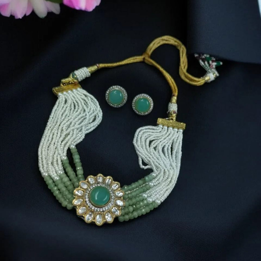 Maharani Jewels Gold Plated Polki Kundan And Beads And Pearl Choker Necklace Set