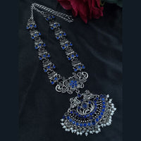 Maharani Jewels Oxidised Plated Pota Stone And Pearls Long Necklace Set